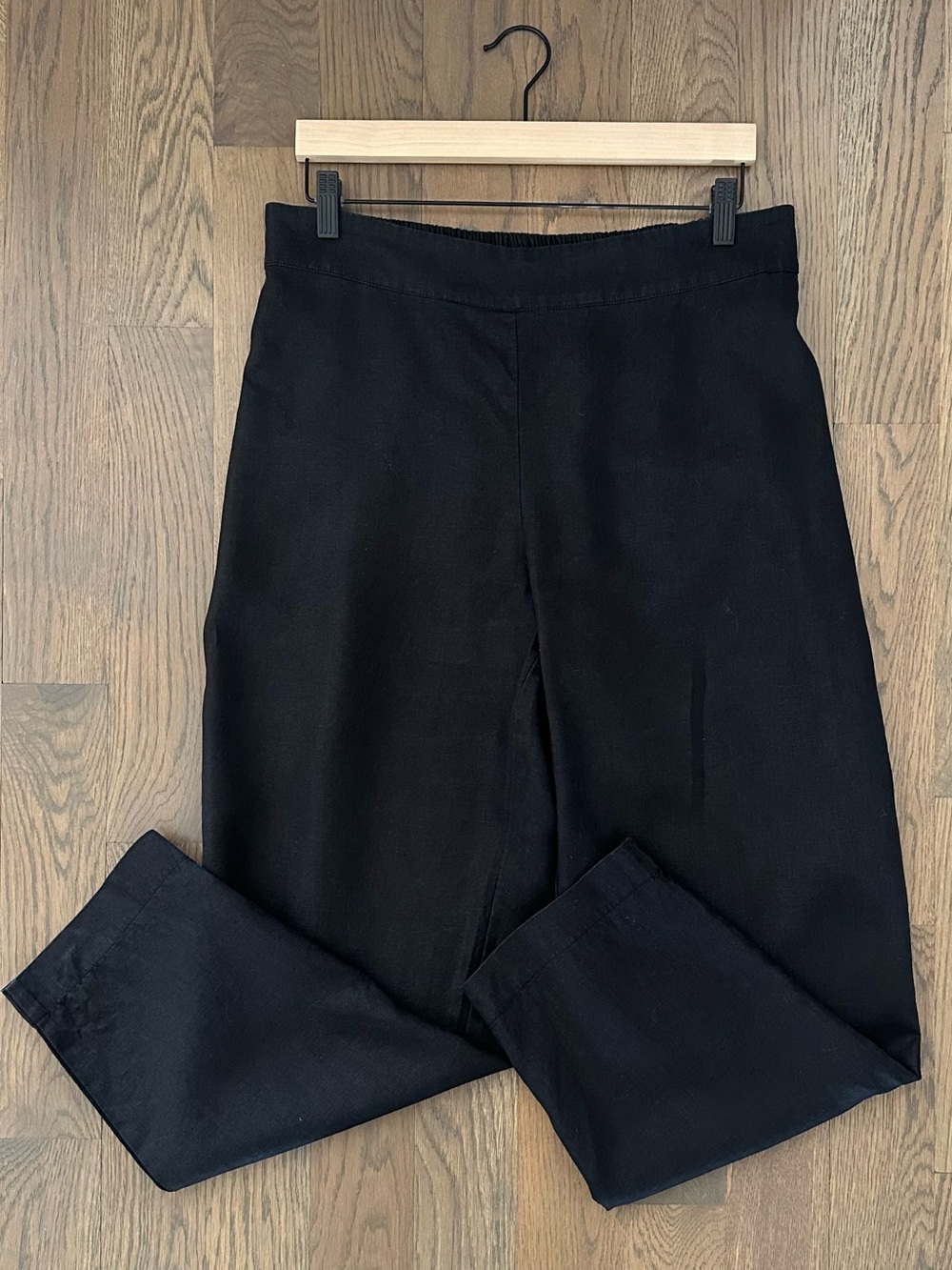 Eileen Fisher Organic Linen Flat Front High Waist Tapered Pant Black M (XL)